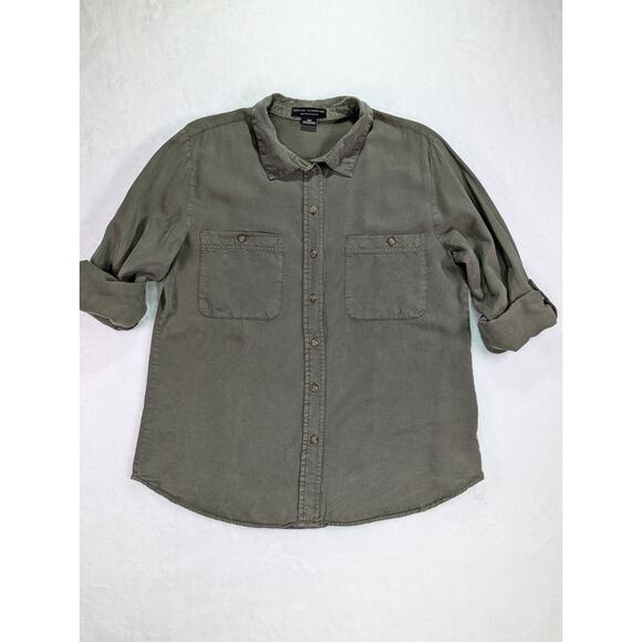Green Boyfriend Shirt Size Medium Long Sleeves & Roll Tabs by Social Standard - Picture 1 of 12